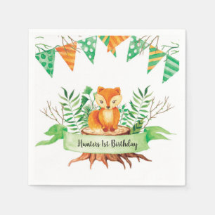 Servilleta De Papel Cumpleaños Personalizado Acuarela Bosque de Pequeñ