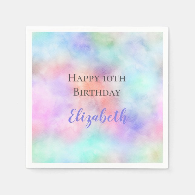 Servilleta De Papel Cumpleaños personalizado con arcoíris pastel en ac (Anverso)