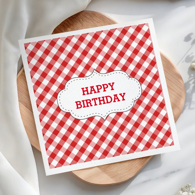 Servilleta De Papel Cumpleaños Personalizado con Patrón de Cuadros Roj (Subido por el creador)