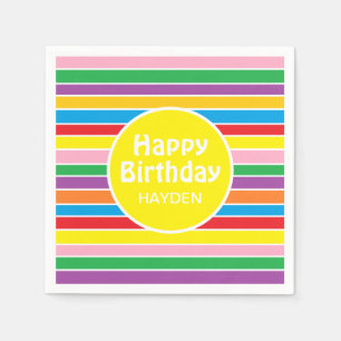 Servilleta De Papel Cumpleaños Personalizado con Rayas de Arcoíris de
