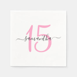 Servilleta De Papel Cumpleaños personalizado de 15 años en rosa