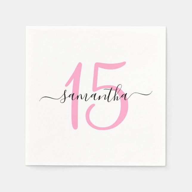 Servilleta De Papel Cumpleaños personalizado de 15 años en rosa (Anverso)