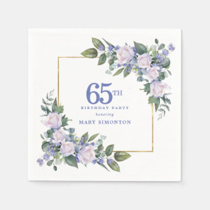 Servilleta De Papel Cumpleaños personalizado de 65 años de Rosa Blanca