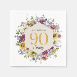 Servilleta De Papel Cumpleaños personalizado de 90 años con flores sil
