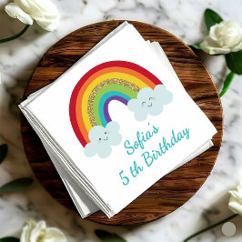Servilleta De Papel Cumpleaños Personalizado de Arcoíris de 5 Años Fie