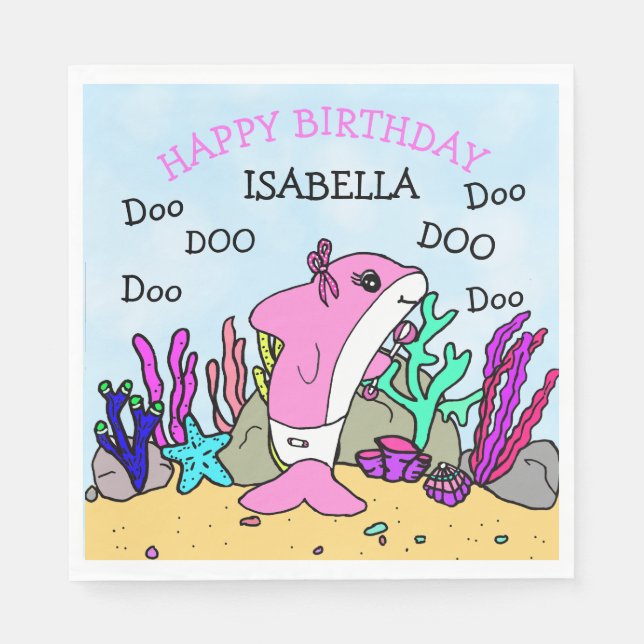 Servilleta De Papel Cumpleaños personalizado de Baby Shark (Anverso)