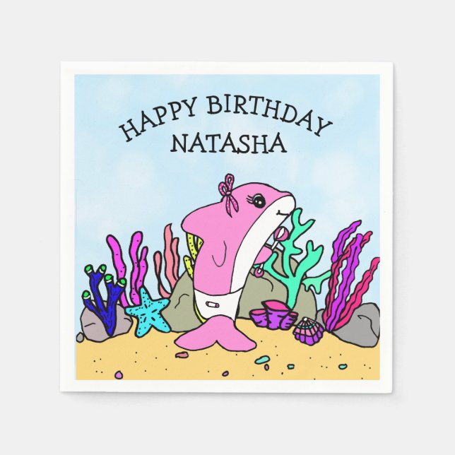 Servilleta De Papel Cumpleaños personalizado de Baby Shark (Anverso)