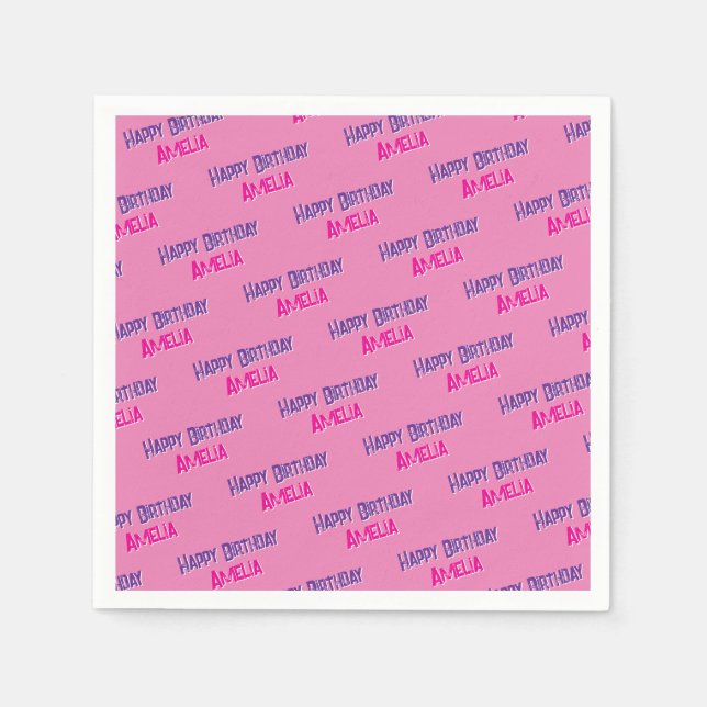 Servilleta De Papel Cumpleaños personalizado de bonito Rosa (Anverso)