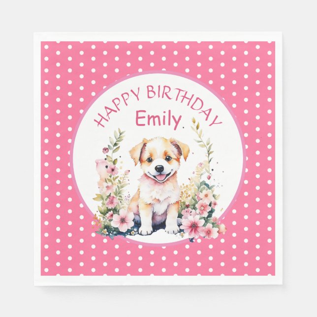 Servilleta De Papel Cumpleaños Personalizado de Cachorro Cachorro (Anverso)