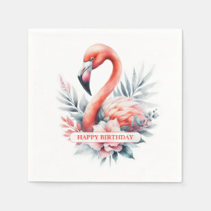 Servilleta De Papel Cumpleaños personalizado de flamenco acuarela