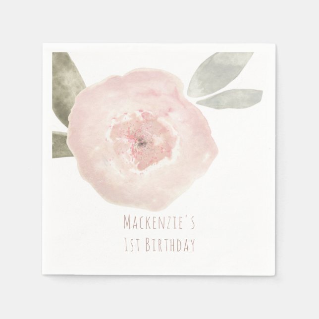 Servilleta De Papel Cumpleaños Personalizado de Flor de Acuarela Rosa (Anverso)