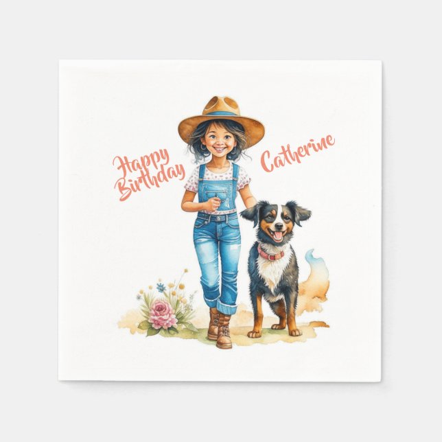 Servilleta De Papel Cumpleaños personalizado de lechuzas y perros occi (Anverso)