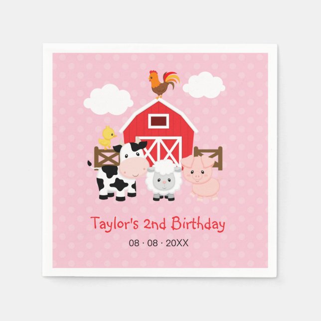 Servilleta De Papel Cumpleaños personalizado de los animales de granja (Anverso)