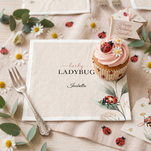 Servilleta De Papel Cumpleaños Personalizado de Mariquita Afortunada