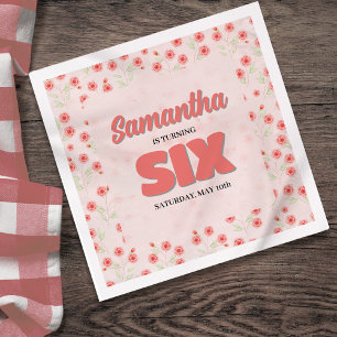 Servilleta De Papel Cumpleaños personalizado de niña con flores rosada