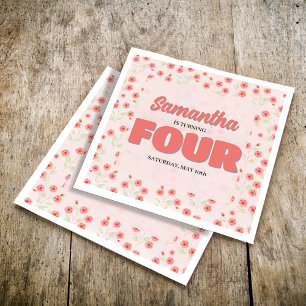 Servilleta De Papel Cumpleaños personalizado de niña de cuatro años co