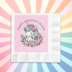 Servilleta De Papel Cumpleaños personalizado de niña de unicornio rosa