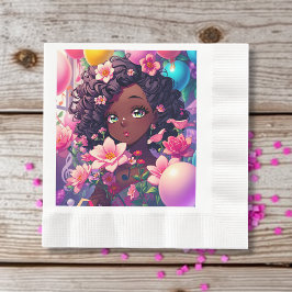 Servilleta De Papel Cumpleaños personalizado de un Chica de anime afro
