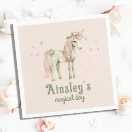 Servilleta De Papel Cumpleaños personalizado de Unicornio mágico rosa