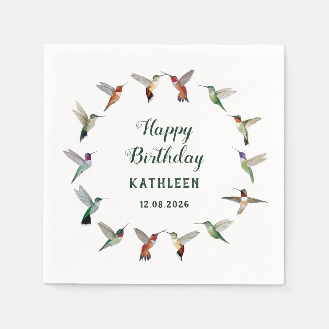 Servilleta De Papel Cumpleaños personalizado del colibrí (Anverso)