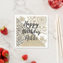 Servilleta De Papel Cumpleaños personalizado del purpurina Mandala Leo