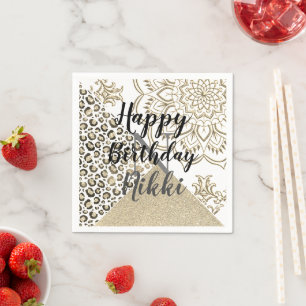 Servilleta De Papel Cumpleaños personalizado del purpurina Mandala Leo