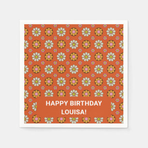 Servilleta De Papel Cumpleaños Personalizado Floral Retro Daisy Naranj