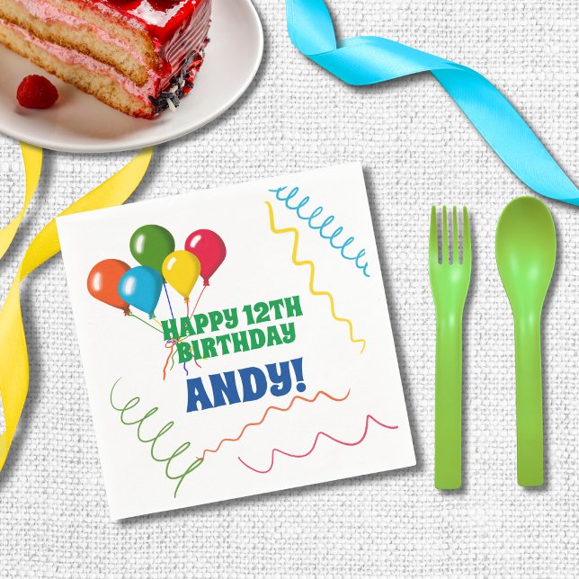 Servilleta De Papel Cumpleaños Personalizado | Globos Coloridos (Subido por el creador)