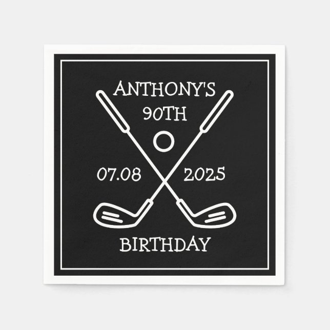 Servilleta De Papel Cumpleaños Personalizado Golfer 90th happy Dad Par (Anverso)