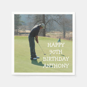 Servilleta De Papel Cumpleaños Personalizado Golfer 90th Photo Dad Par
