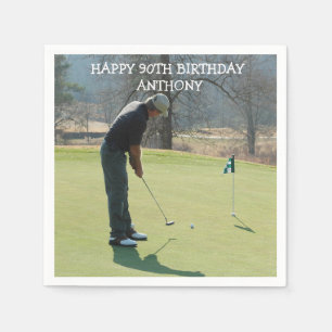 Servilleta De Papel Cumpleaños Personalizado Golfer 90th Photo Dad Par