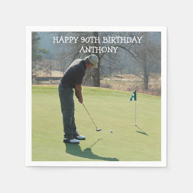 Servilleta De Papel Cumpleaños Personalizado Golfer 90th Photo Dad Par (Anverso)