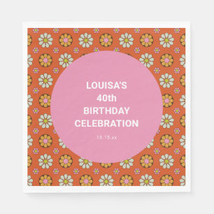 Servilleta De Papel Cumpleaños personalizado Groovy Floral Naranja y R