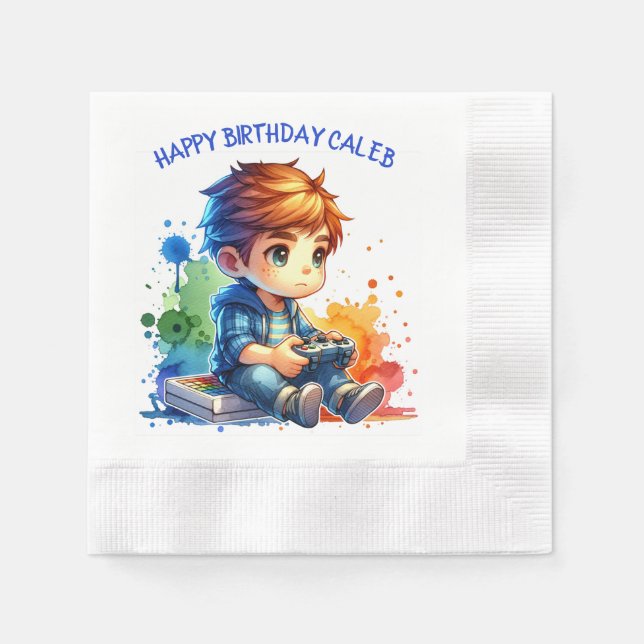 Servilleta De Papel Cumpleaños personalizado para niños que juegan vid (Anverso)