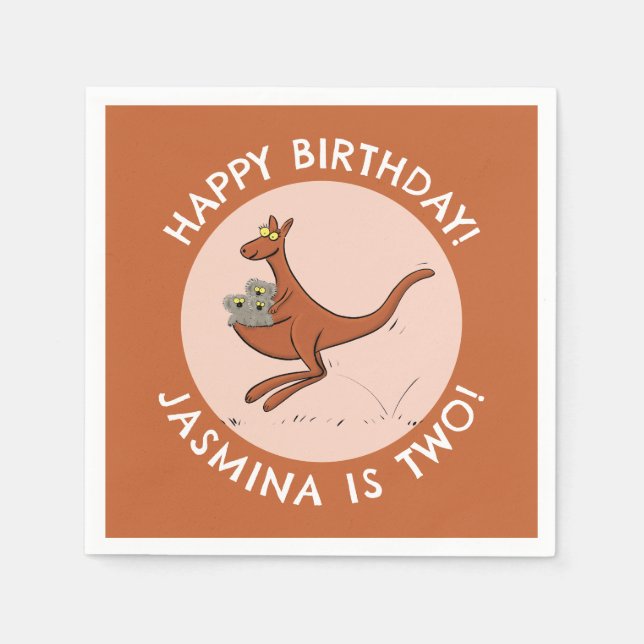 Servilleta De Papel Cumpleaños personalizado personalizada de canguro  (Anverso)