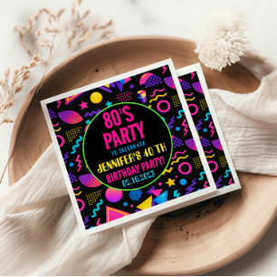 Servilleta De Papel Cumpleaños personalizado retro neón 80’s - Diverti