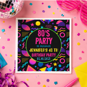 Servilleta De Papel Cumpleaños personalizado retro neón 80’s - Diverti