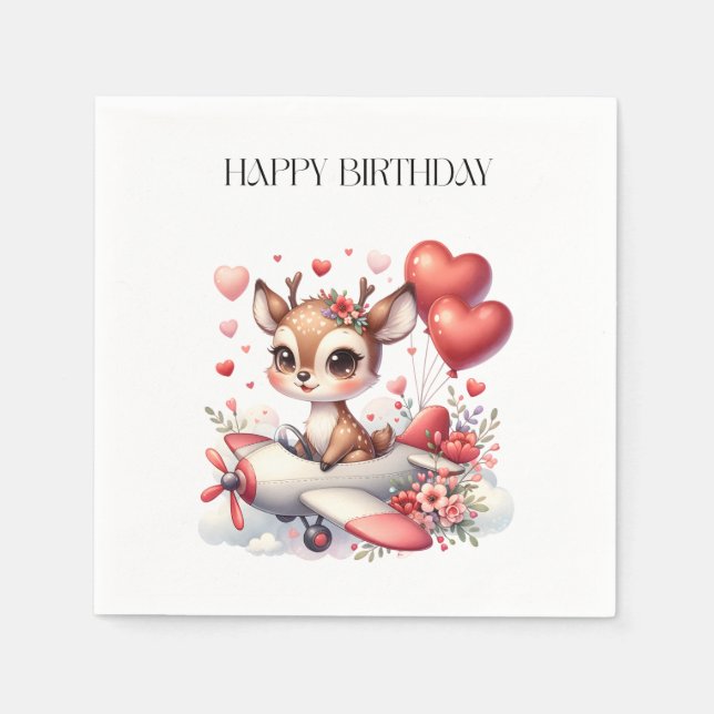 Servilleta De Papel Cumpleaños piloto ciervo (Anverso)