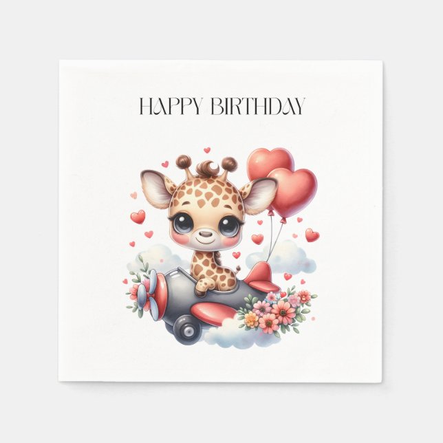 Servilleta De Papel Cumpleaños piloto jirafa (Anverso)