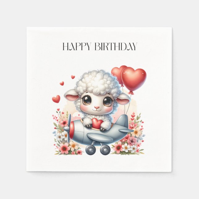 Servilleta De Papel Cumpleaños Piloto Oveja (Anverso)