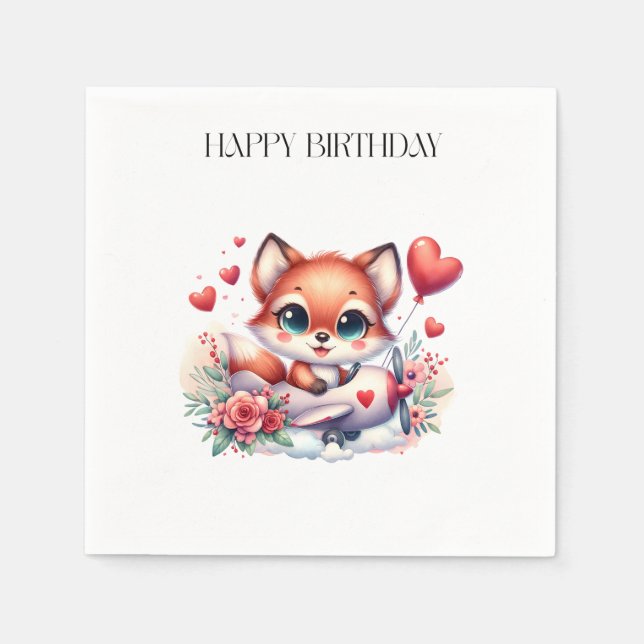 Servilleta De Papel Cumpleaños piloto zorro (Anverso)