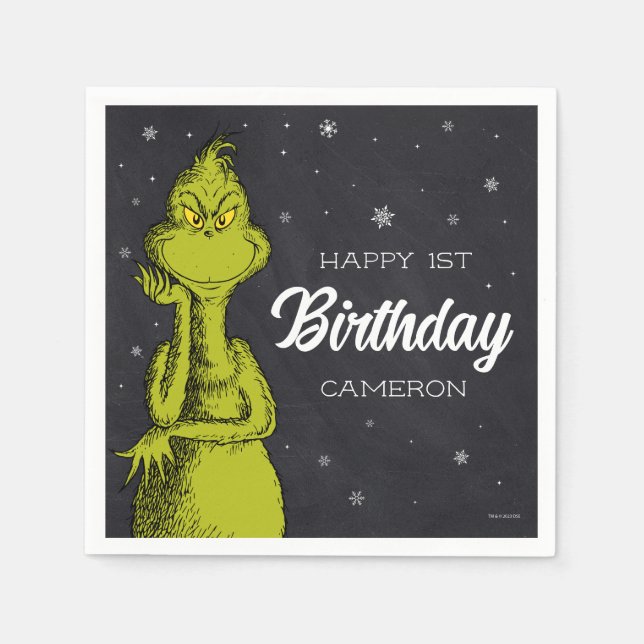 Servilleta De Papel Cumpleaños Pizarra del Grinch (Anverso)