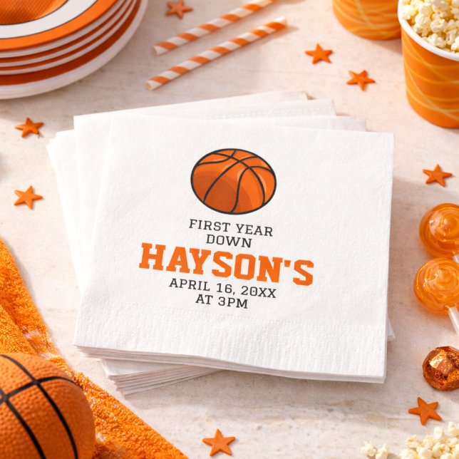 Servilleta De Papel Cumpleaños Primer Año de Baloncesto (Basketball First Year Down 1st Birthday Napkins)