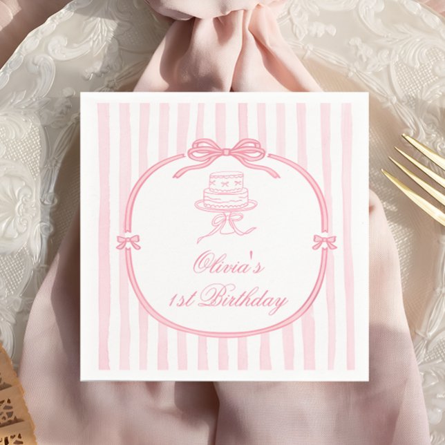 Servilleta De Papel Cumpleaños primero de niña con lazo rosa (Subido por el creador)
