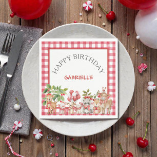 Servilleta De Papel Cumpleaños primero de rojo gingham de la cereza de