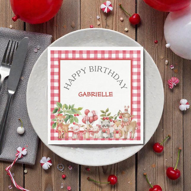 Servilleta De Papel Cumpleaños primero de rojo gingham de la cereza de (Subido por el creador)