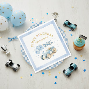Servilleta De Papel Cumpleaños Primero Niño Acuarela Azul Coche de Car