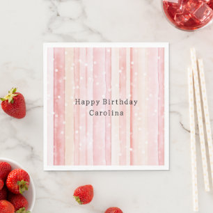 Servilleta De Papel Cumpleaños Rayas Rosadas Femeninas Lunares Blancos