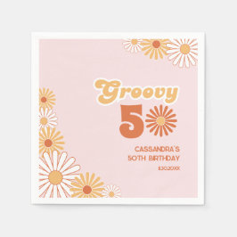 Servilleta De Papel Cumpleaños Retro Daisy Boho Naranja Rosa 50