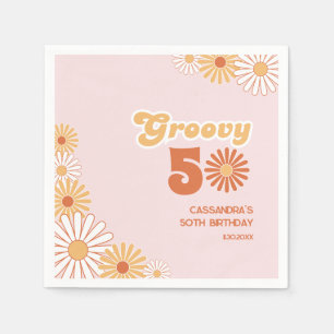 Servilleta De Papel Cumpleaños Retro Daisy Boho Naranja Rosa 50